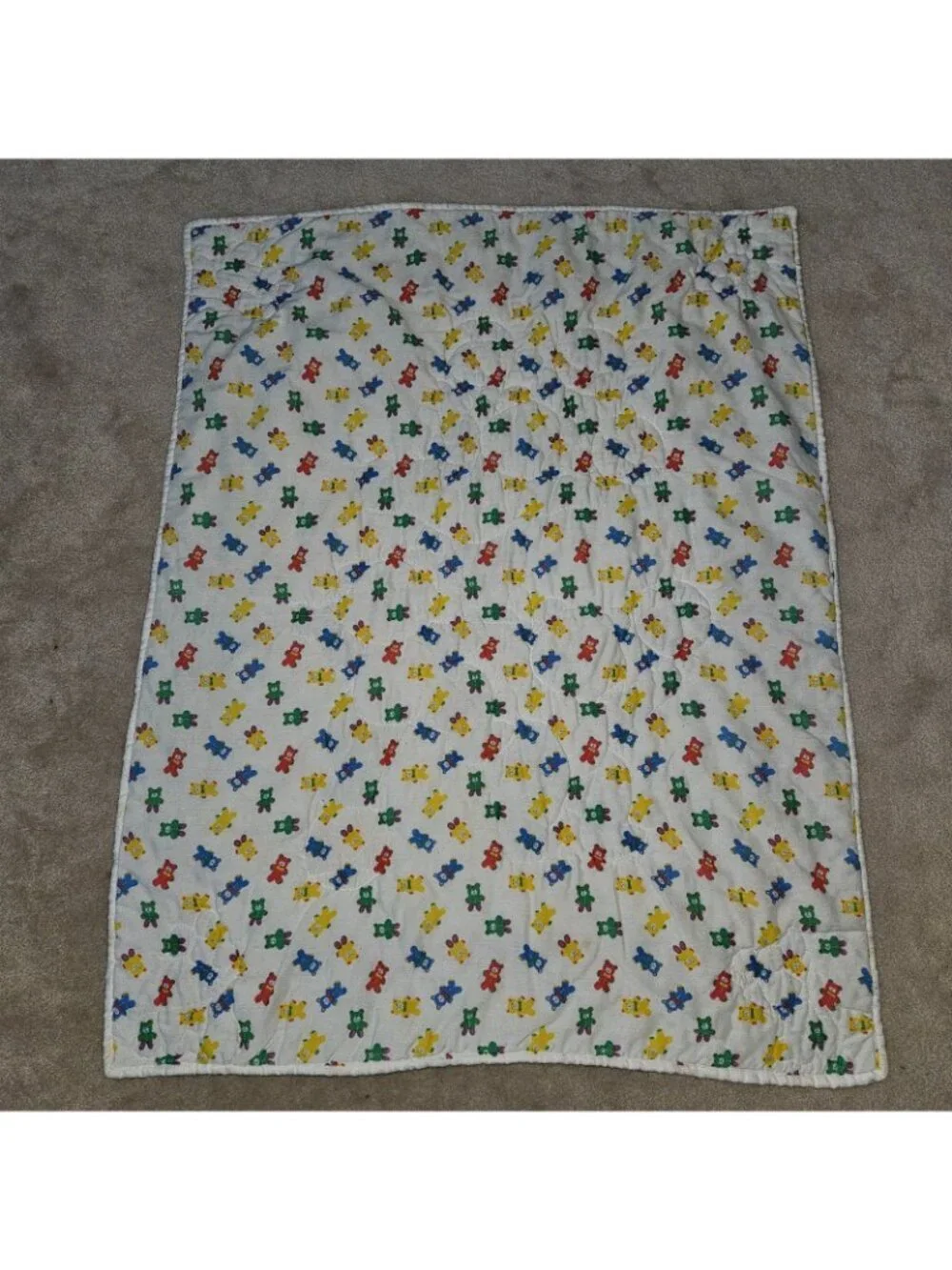 VTG That's Our Baby Quilted Blanket Panda Bears Balls Red Blue Yellow Primary